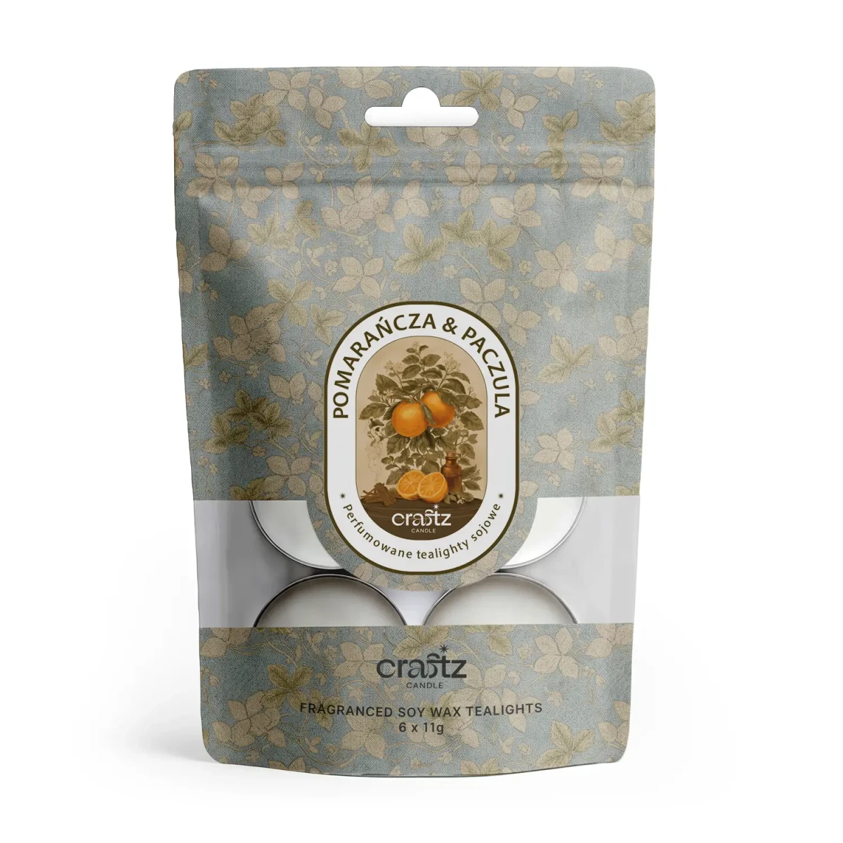 Tealighty sojowe zapachowe Pomarańcza i Paczula 6 sztuk w opakowaniu – Craftz Candle