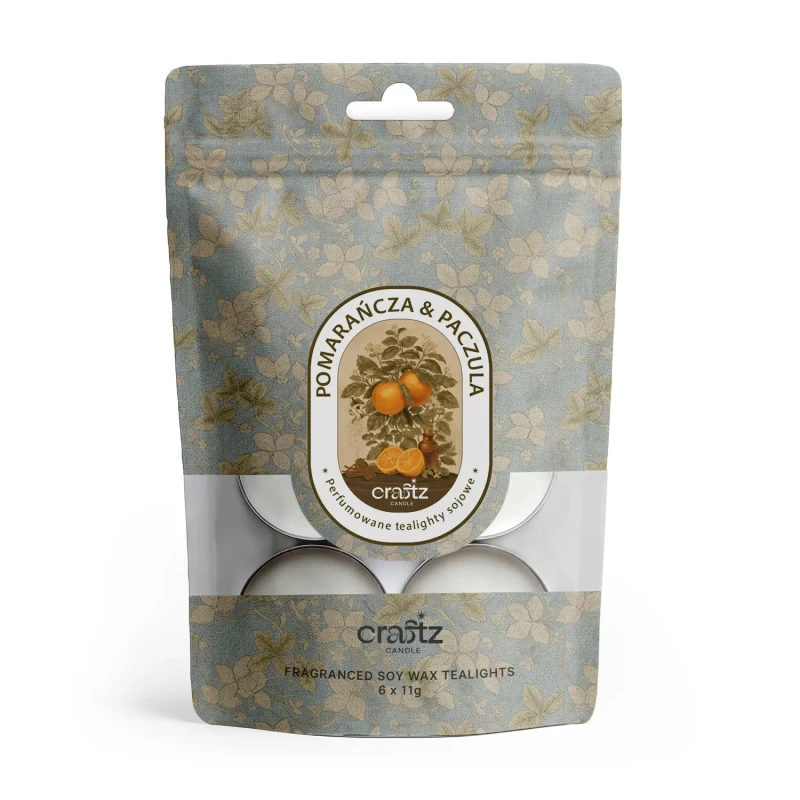 Tealighty sojowe zapachowe Pomarańcza i Paczula 6 sztuk w opakowaniu – Craftz Candle