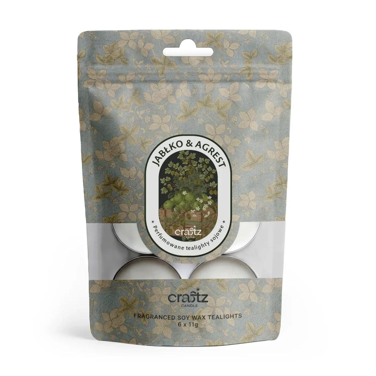 Tealighty sojowe zapachowe Jabłko i Agrest 6 sztuk w opakowaniu doypack – Craftz Candle