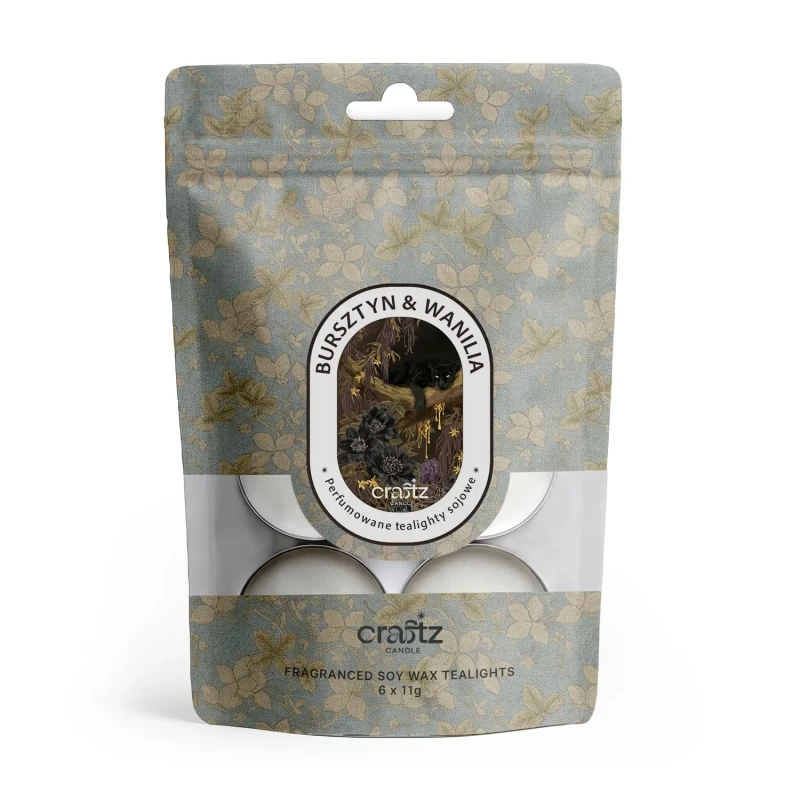 Tealighty sojowe zapachowe Bursztyn i Wanilia 6 sztuk w opakowaniu doypack – Craftz Candle
