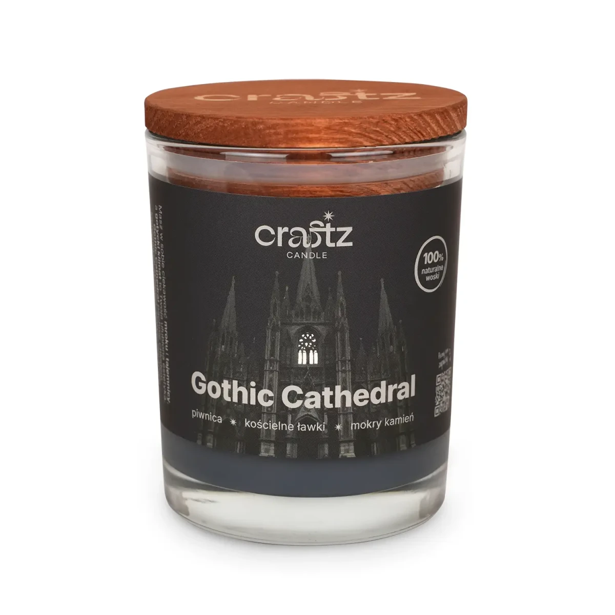 Świeca sojowa Gothic Cathedral w szklanym słoju z drewnianym wieczkiem – Craftz Candle
