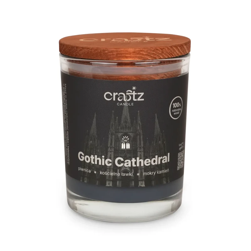 Świeca sojowa Gothic Cathedral w szklanym słoju z drewnianym wieczkiem – Craftz Candle
