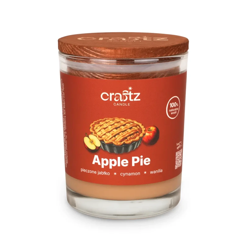 Świeca sojowa Apple Pie w szklanym słoju z drewnianym wieczkiem – Craftz Candle