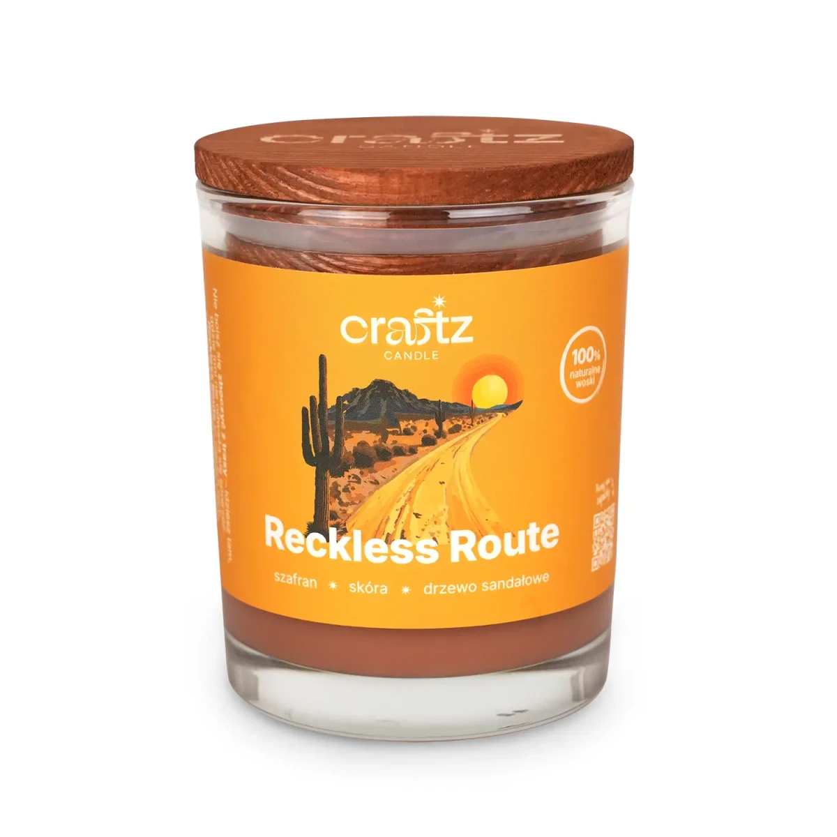Świeca sojowa Reckless Route w szklanym słoju z drewnianym wieczkiem – Craftz Candle