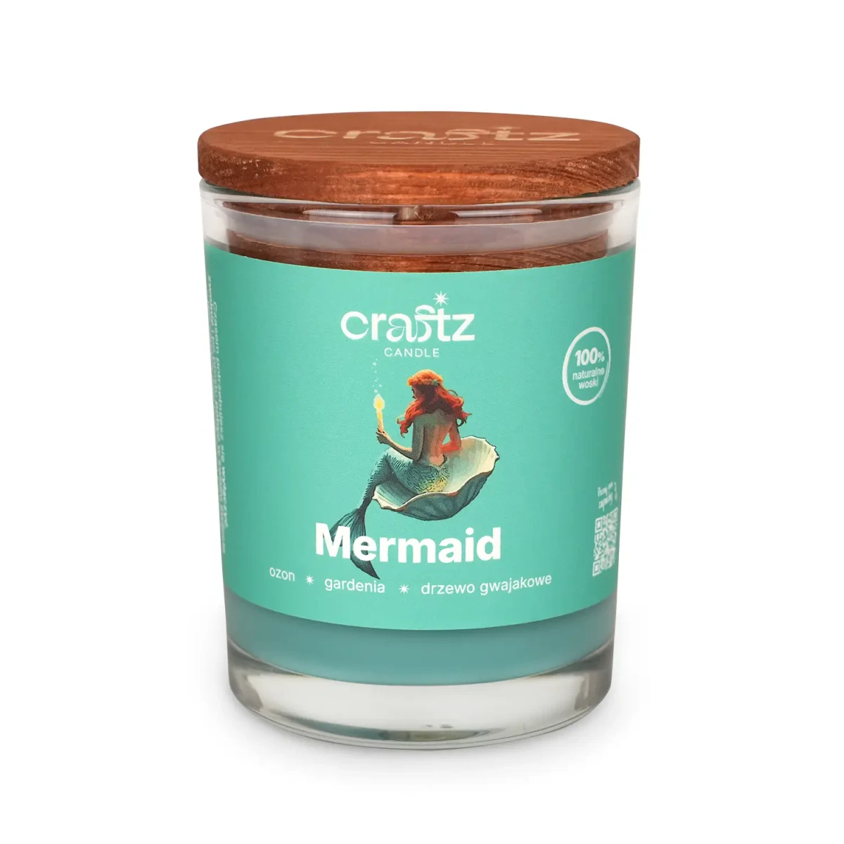 Świeca sojowa Mermaid w szklanym słoju z drewnianym wieczkiem – Craftz Candle