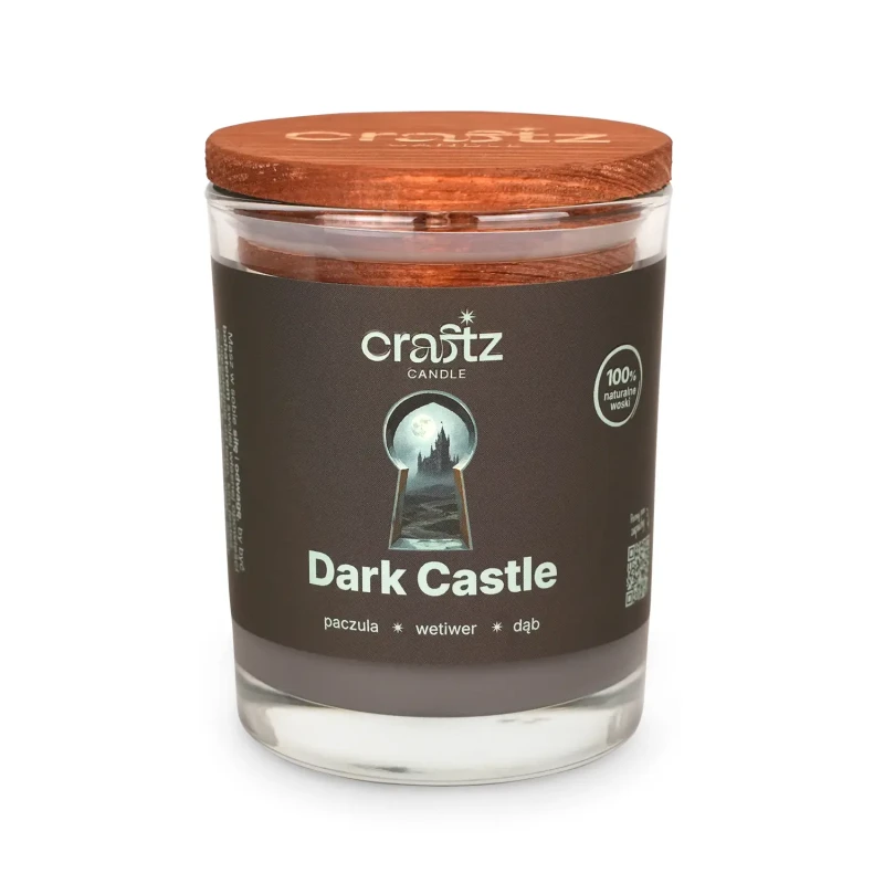 Świeca sojowa Dark Castle w szklanym słoju z drewnianym wieczkiem – Craftz Candle