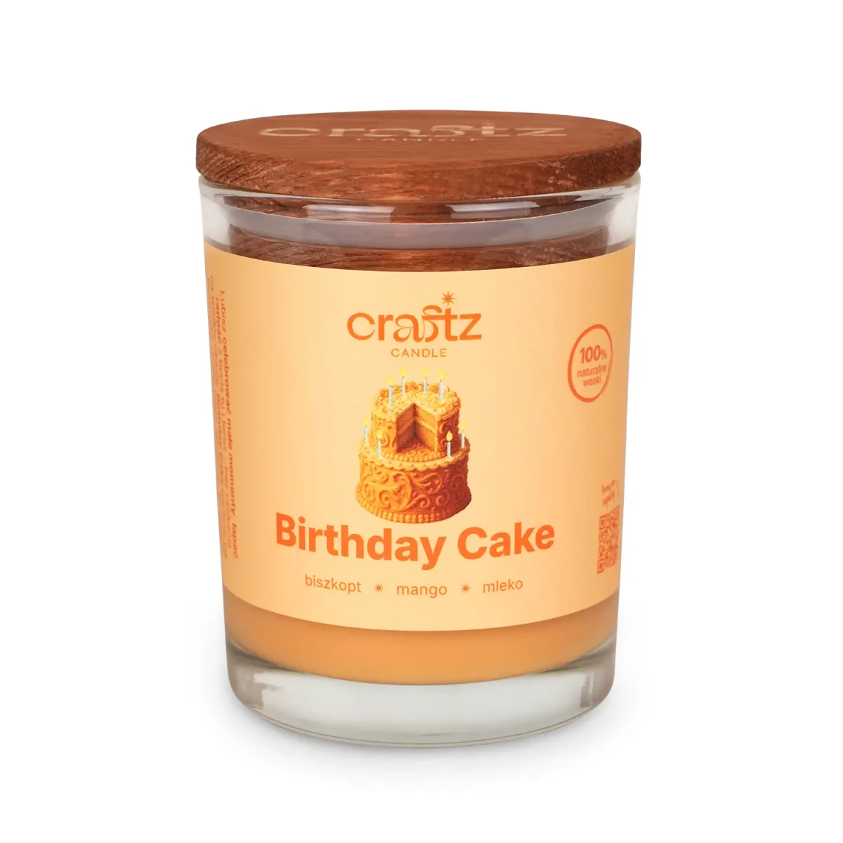 Świeca sojowa Birthday Cake w szklanym słoju z drewnianym wieczkiem – Craftz Candle