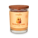 Świeca sojowa Birthday Cake w szklanym słoju z drewnianym wieczkiem – Craftz Candle