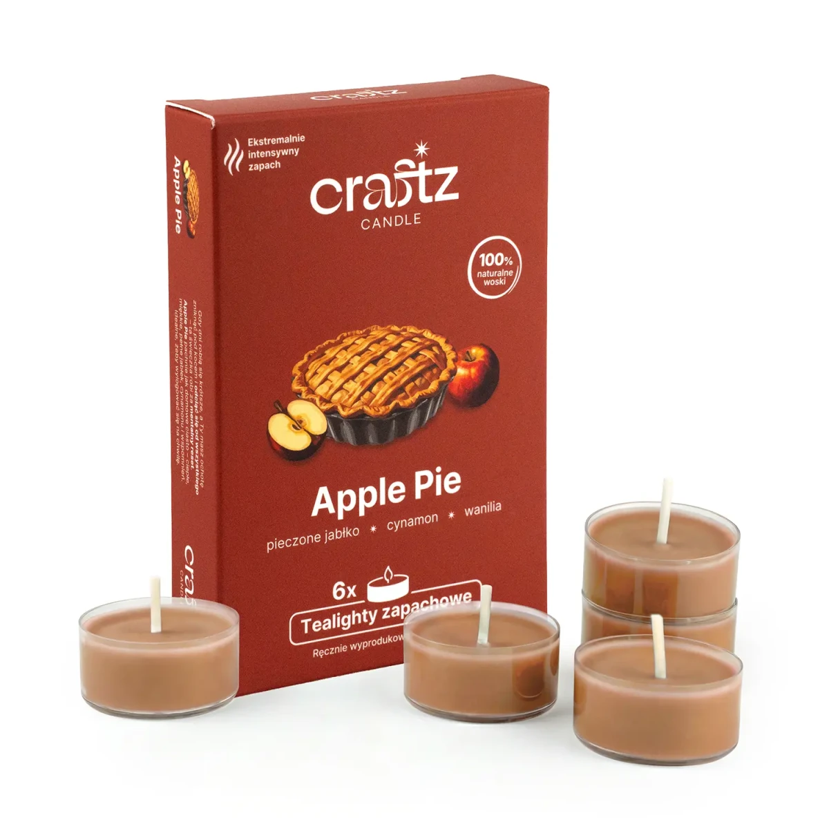 Tealighty zapachowe Apple Pie 6 sztuk – pieczone jabłko, cynamon i wanilia – Craftz Candle