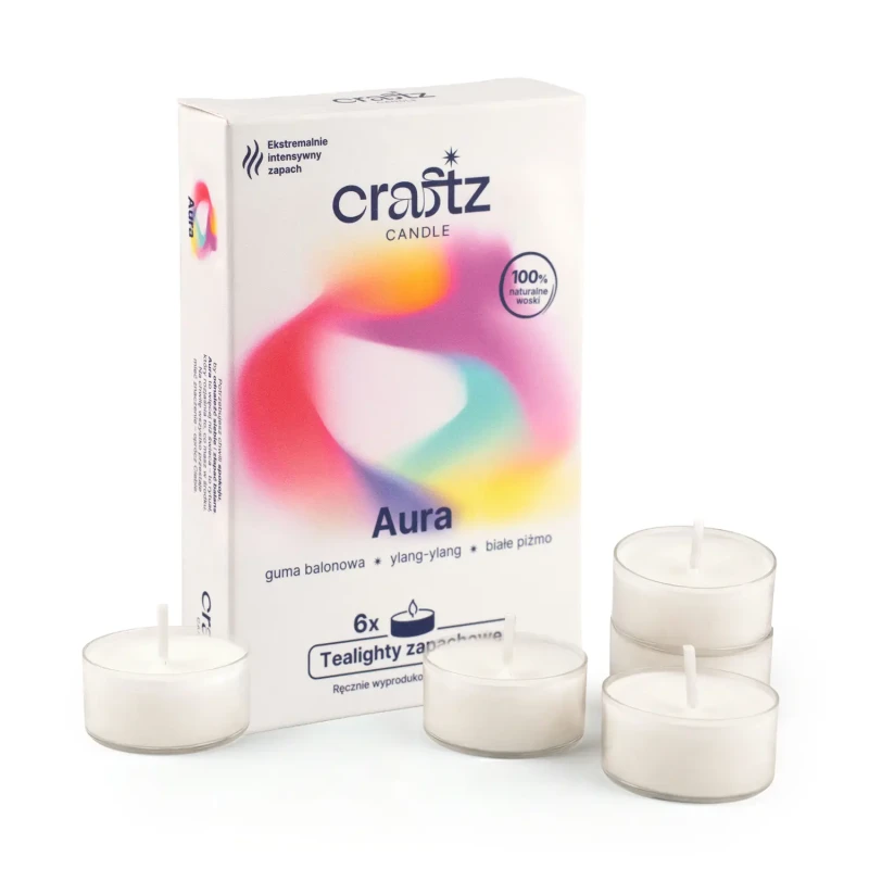 Tealighty zapachowe Aura 6 sztuk – guma balonowa, ylang-ylang i białe piżmo – Craftz Candle