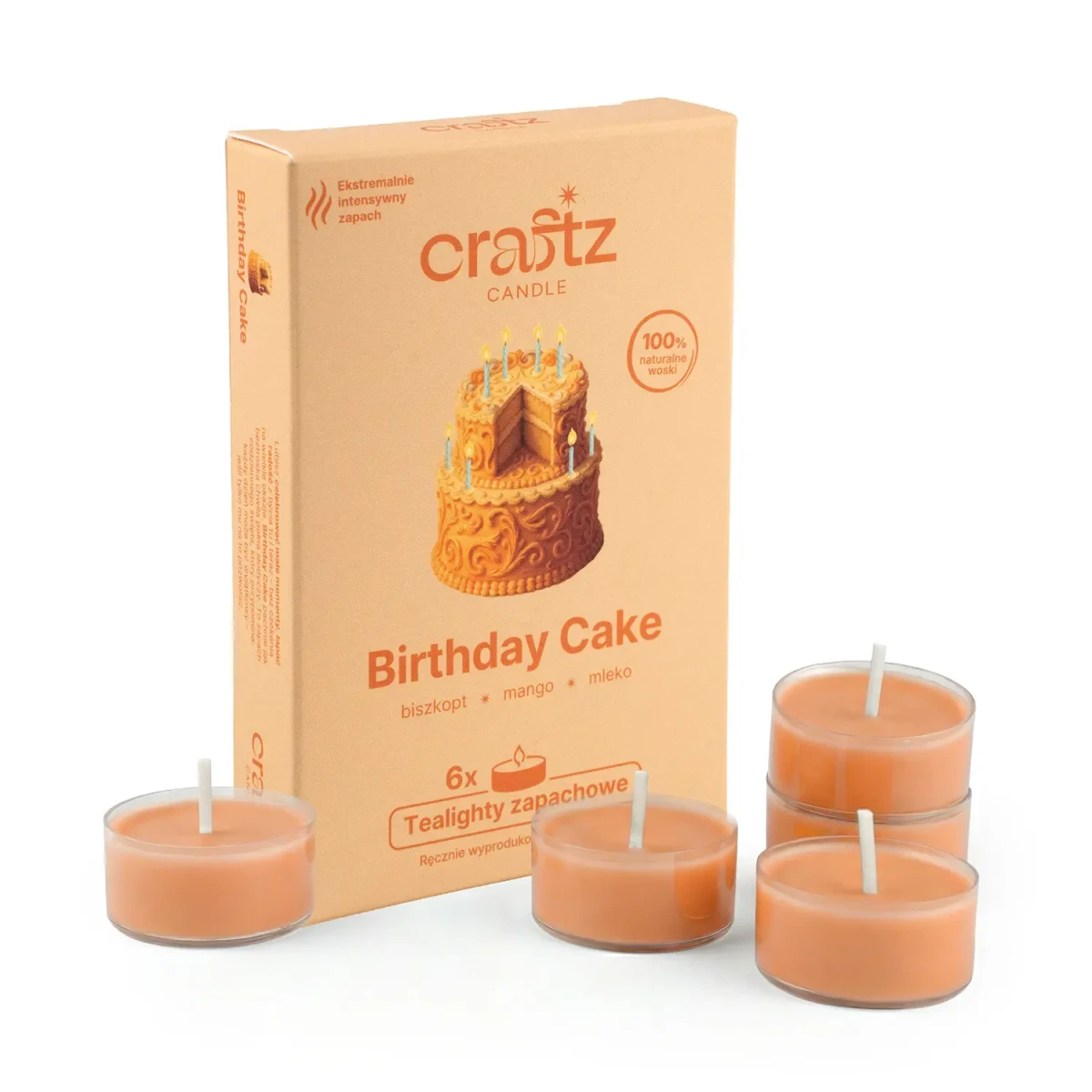 Tealighty zapachowe Birthday Cake 6 sztuk – biszkopt, mango i mleko – Craftz Candle