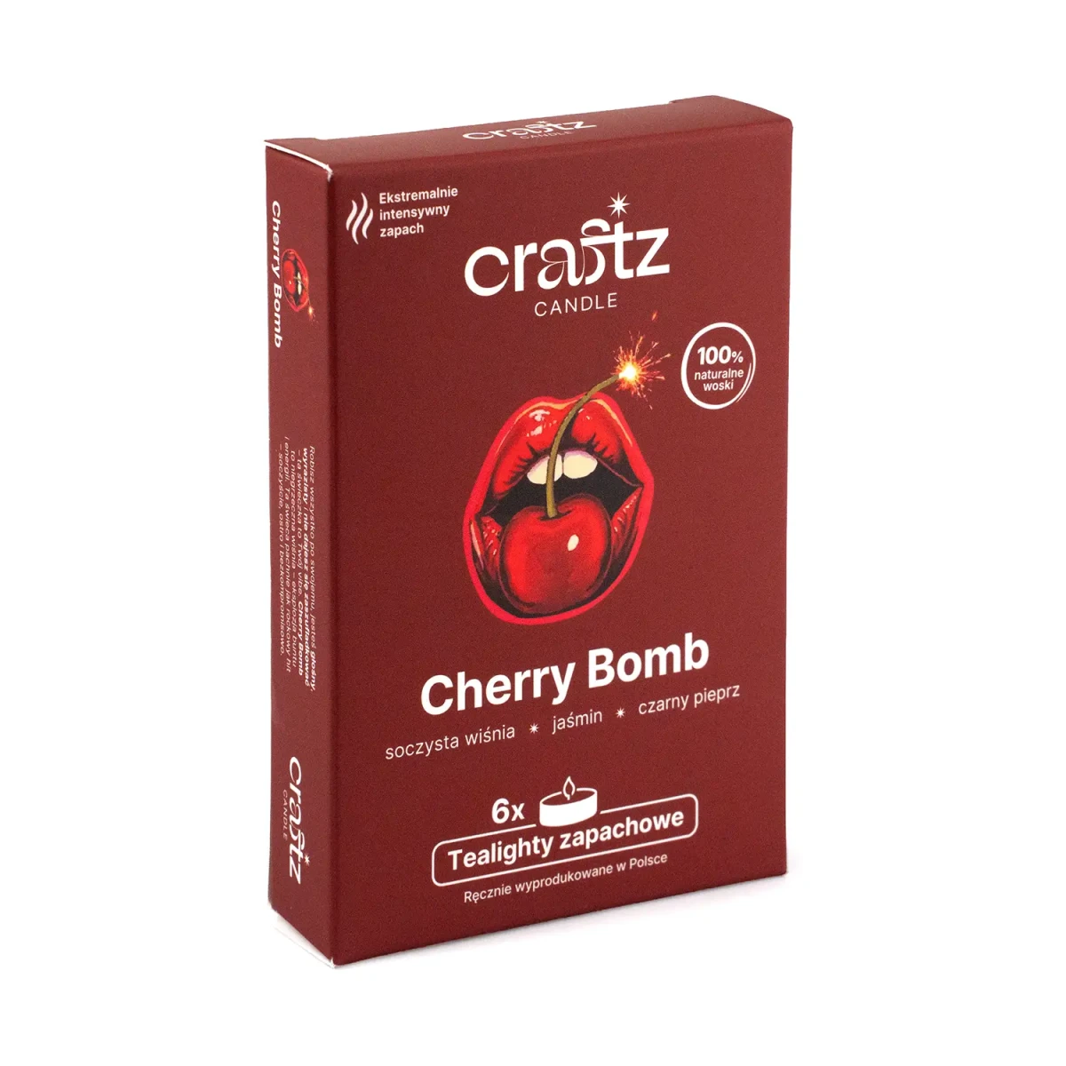 Tealighty zapachowe Cherry Bomb 6 sztuk – soczysta wiśnia, jaśmin i czarny pieprz – Craftz Candle