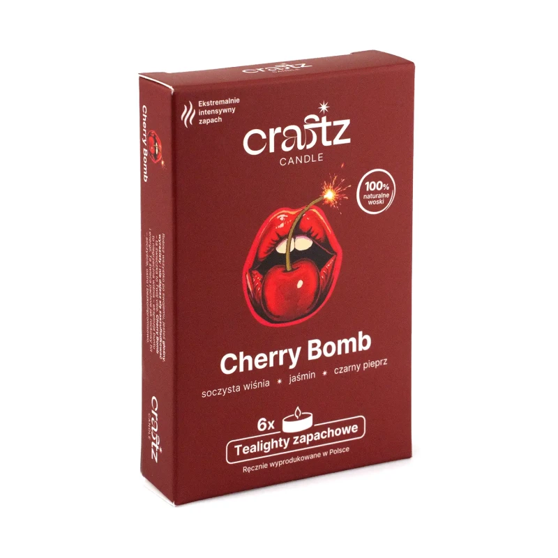 Tealighty zapachowe Cherry Bomb 6 sztuk – soczysta wiśnia, jaśmin i czarny pieprz – Craftz Candle