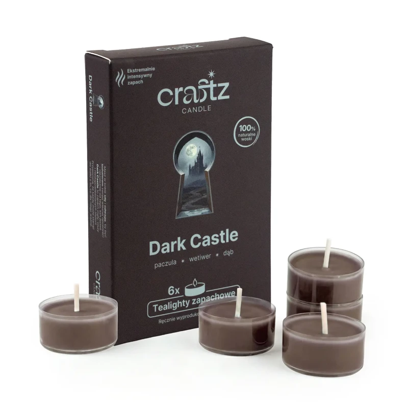 Tealighty zapachowe Dark Castle 6 sztuk – paczula, wetywer i dąb – Craftz Candle