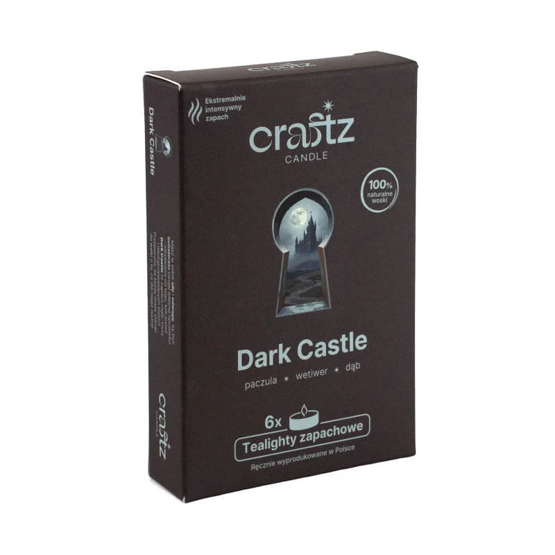 Tealighty zapachowe Dark Castle 6 sztuk – paczula, wetywer i dąb – Craftz Candle
