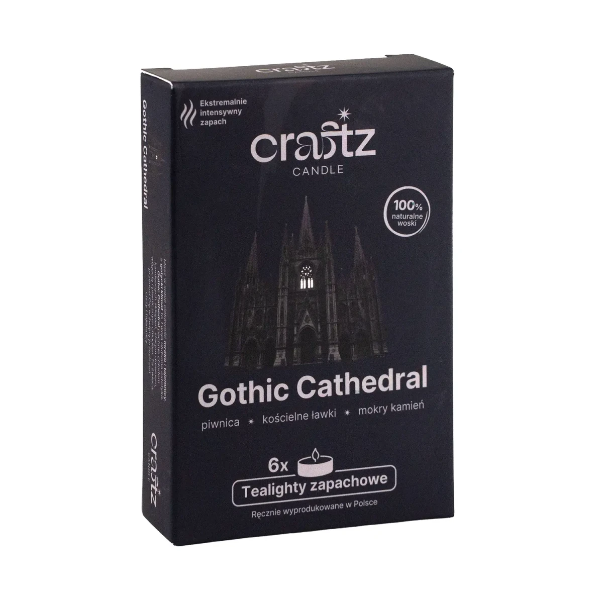 Tealighty zapachowe Gothic Cathedral 6 sztuk – piwnica, kościelne ławki i mokry kamień – Craftz Candle