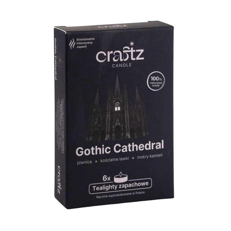 Tealighty zapachowe Gothic Cathedral 6 sztuk – piwnica, kościelne ławki i mokry kamień – Craftz Candle