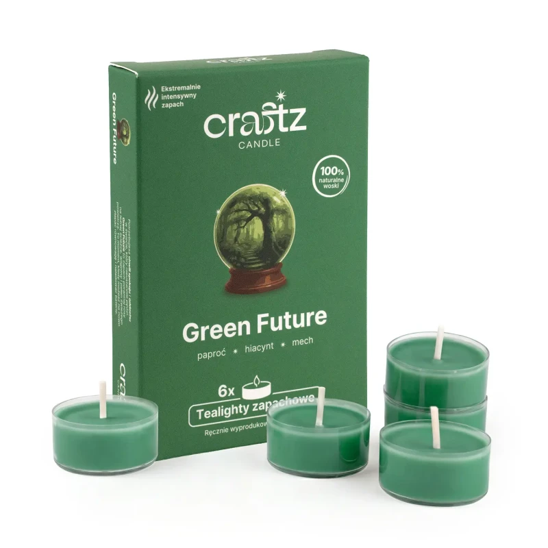 Tealighty zapachowe Green Future 6 sztuk – paproć, hiacynt i mech – Craftz Candle