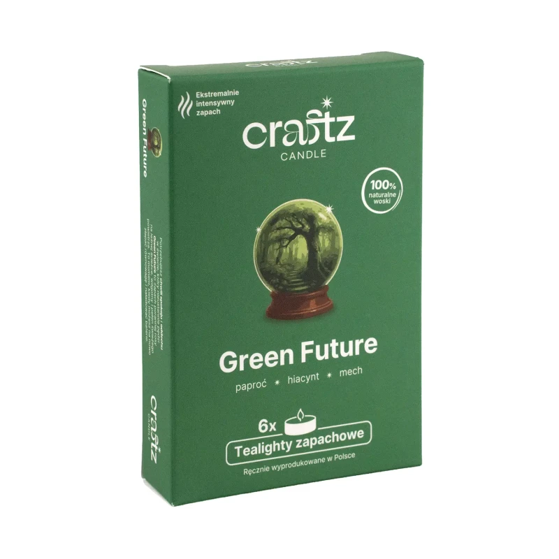 Tealighty zapachowe Green Future 6 sztuk – paproć, hiacynt i mech – Craftz Candle