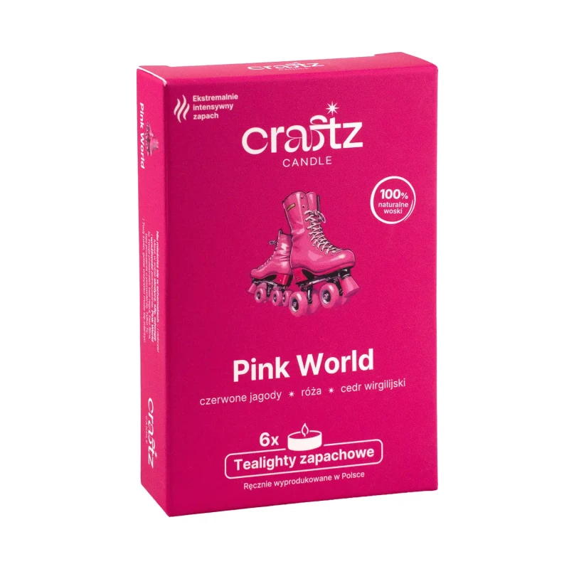 Tealighty zapachowe Pink World 6 sztuk – czerwone jagody, róża i cedr wirgilijski – Craftz Candle