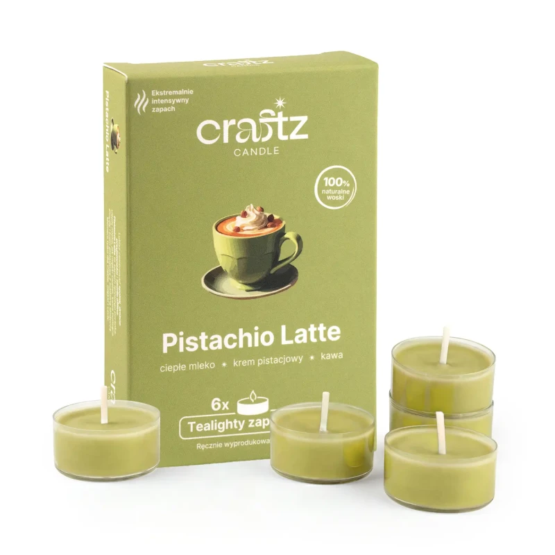 Tealighty zapachowe Pistachio Latte 6 sztuk – ciepłe mleko, krem pistacjowy i kawa – Craftz Candle