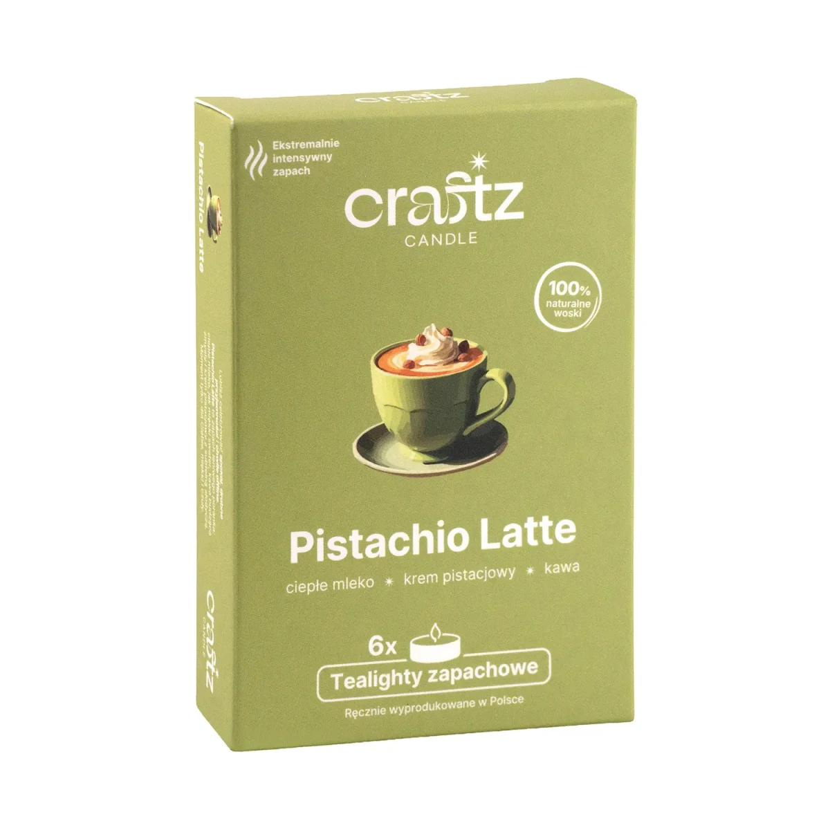 Tealighty zapachowe Pistachio Latte 6 sztuk – ciepłe mleko, krem pistacjowy i kawa – Craftz Candle