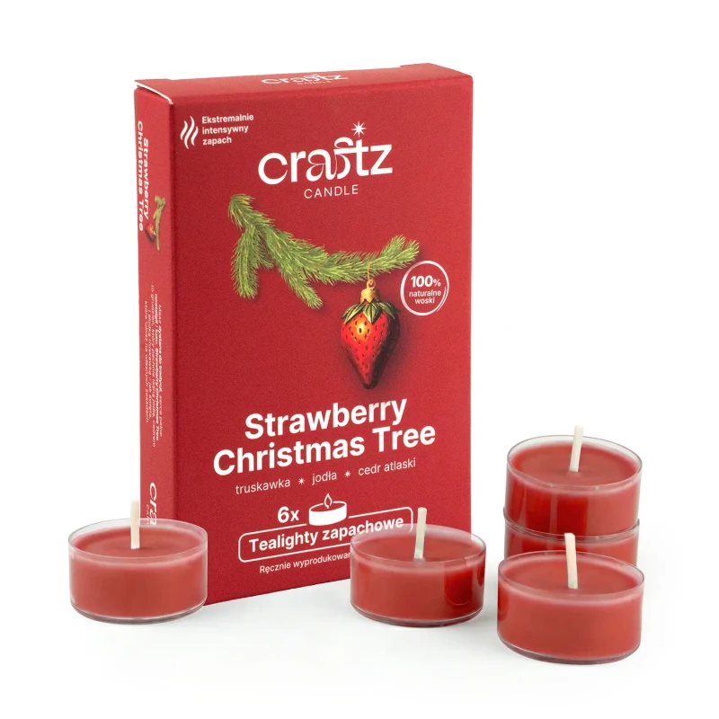 Tealighty zapachowe Strawberry Christmas Tree 6 sztuk – truskawka, jodła i cedr atlaski – Craftz Candle