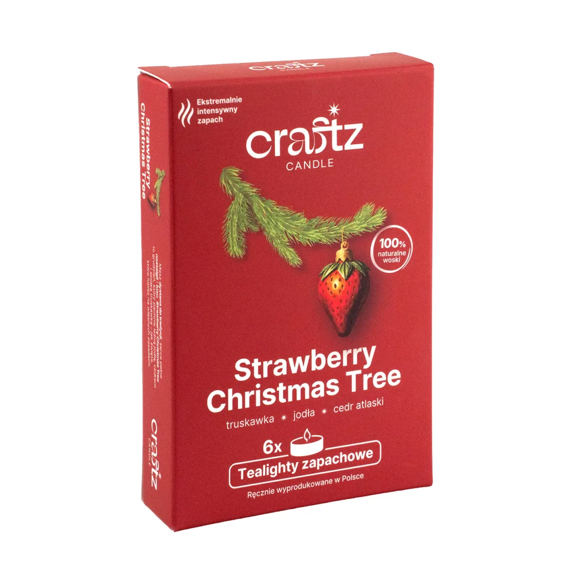 Tealighty zapachowe Strawberry Christmas Tree 6 sztuk – truskawka, jodła i cedr atlaski – Craftz Candle
