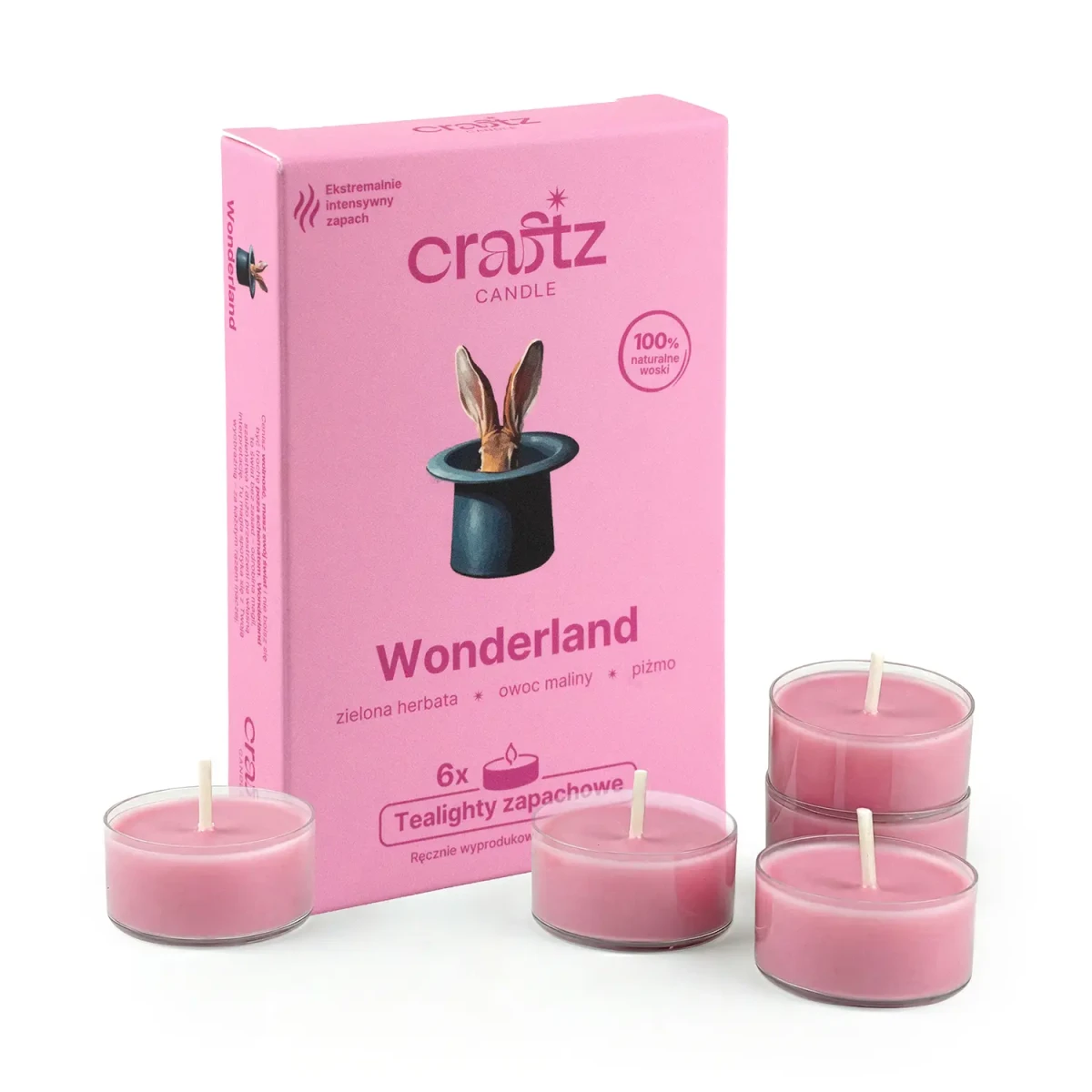 Tealighty zapachowe Wonderland 6 sztuk – zielona herbata, owoc maliny i piżmo – Craftz Candle