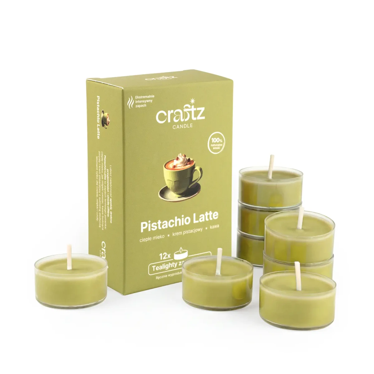Tealighty sojowe Pistachio Latte 12 sztuk z opakowaniem – Craftz Candle