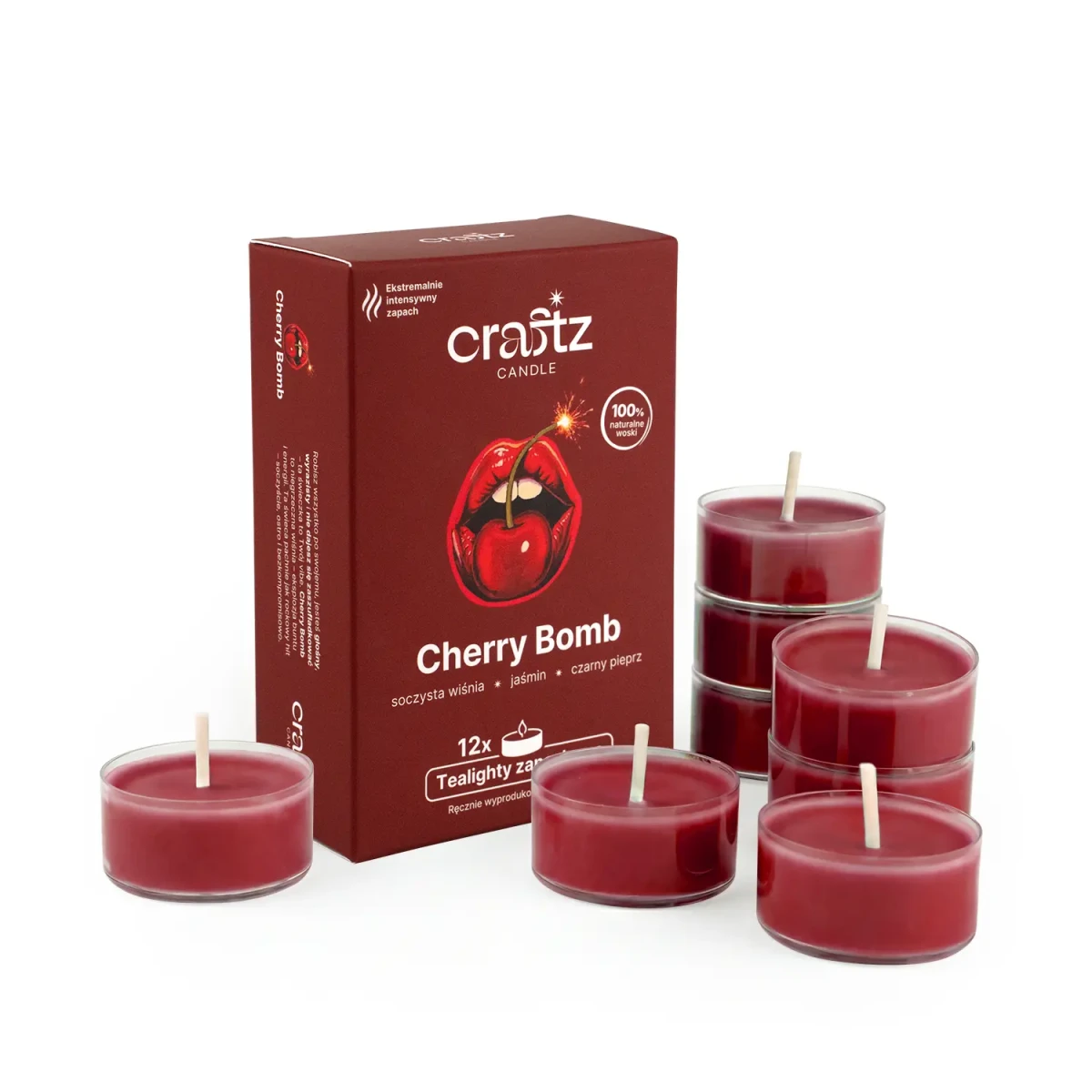 Tealighty sojowe Cherry Bomb 12 sztuk z opakowaniem – Craftz Candle