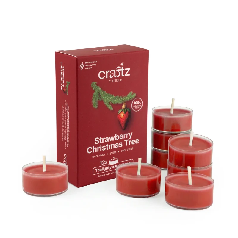 Tealighty sojowe Strawberry Christmas Tree 12 sztuk – świąteczny zestaw Craftz Candle