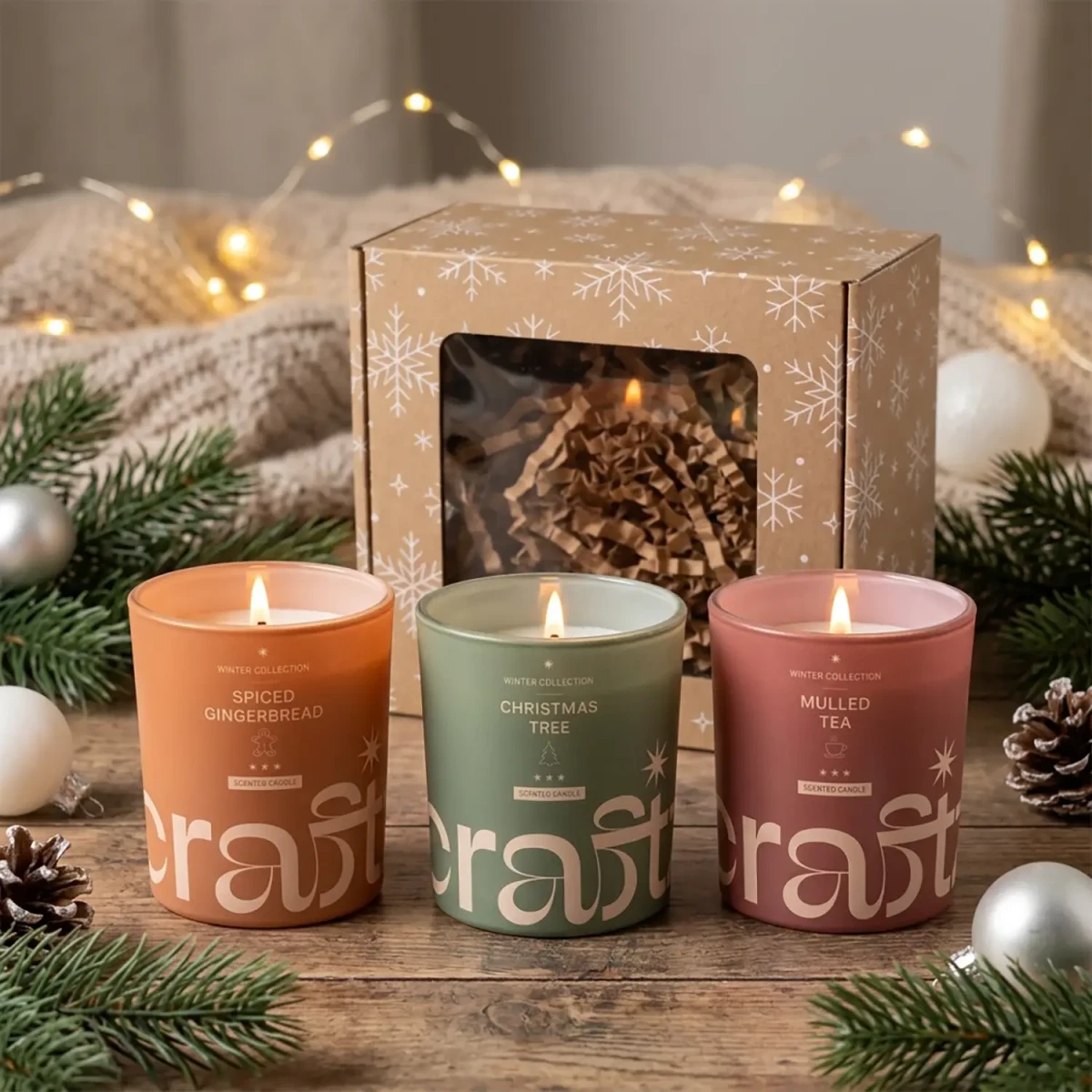 Zestaw 3 świec zapachowych Craftz Candle Winter Collection – Spiced Gingerbread, Christmas Tree i Mulled Tea